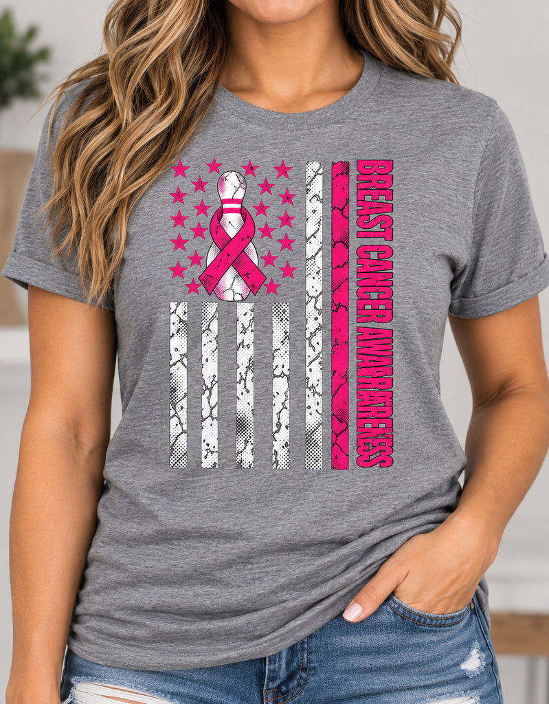 Breast Cancer Awareness Bowling Shirt – Pink Ribbon Flag Design