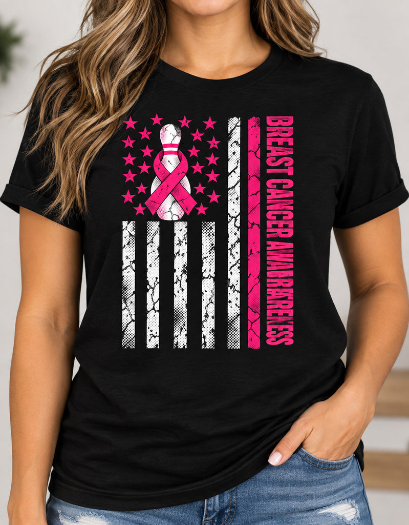 Breast Cancer Awareness Bowling Shirt – Pink Ribbon Flag Design