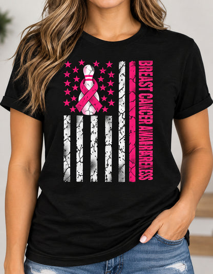 Breast Cancer Awareness Bowling Shirt – Pink Ribbon Flag Design
