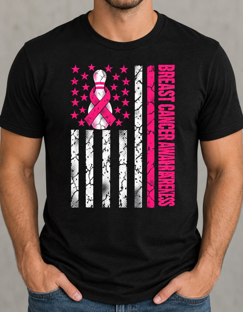 Breast Cancer Awareness Bowling Shirt – Pink Ribbon Flag Design