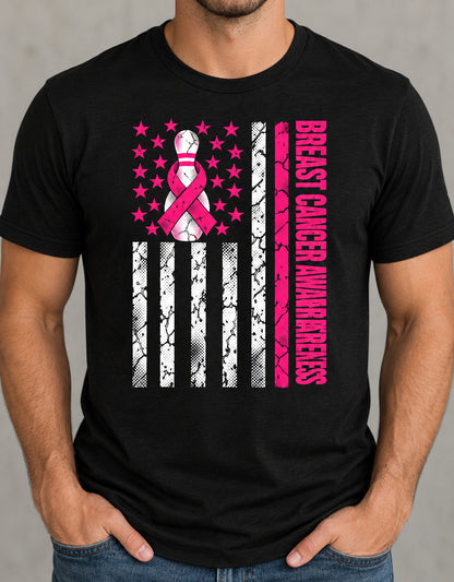 Breast Cancer Awareness Bowling Shirt – Pink Ribbon Flag Design