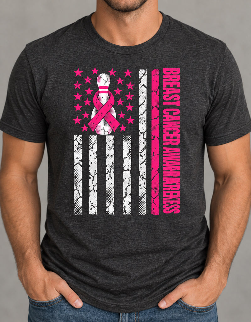 Breast Cancer Awareness Bowling Shirt – Pink Ribbon Flag Design
