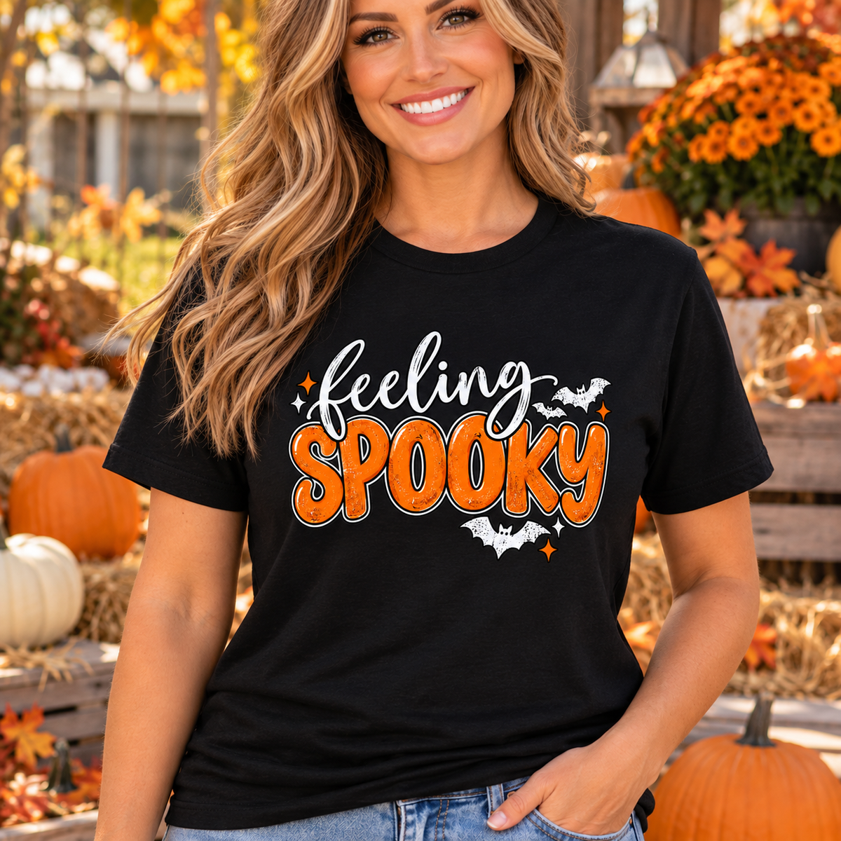 Feeling Spooky Halloween Shirt – Retro Bubble Letter Orange & Black Tee