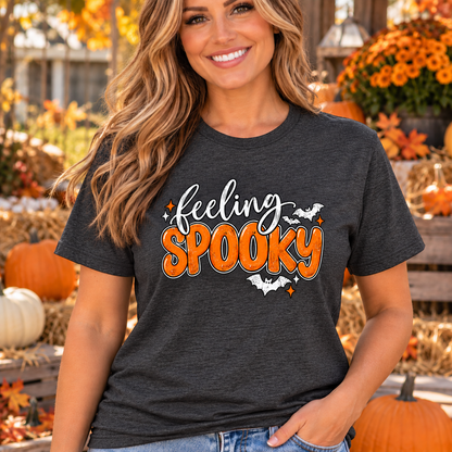 Feeling Spooky Halloween Shirt – Retro Bubble Letter Orange & Black Tee