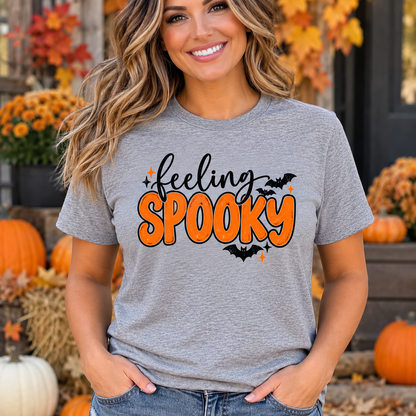 Feeling Spooky Halloween Shirt – Retro Bubble Letter Orange & Black Tee