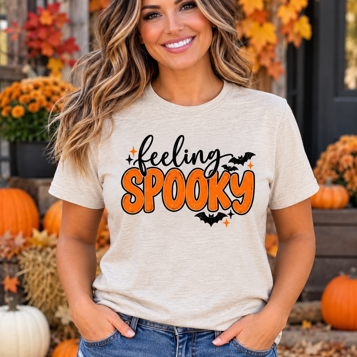 Feeling Spooky Halloween Shirt – Retro Bubble Letter Orange & Black Tee