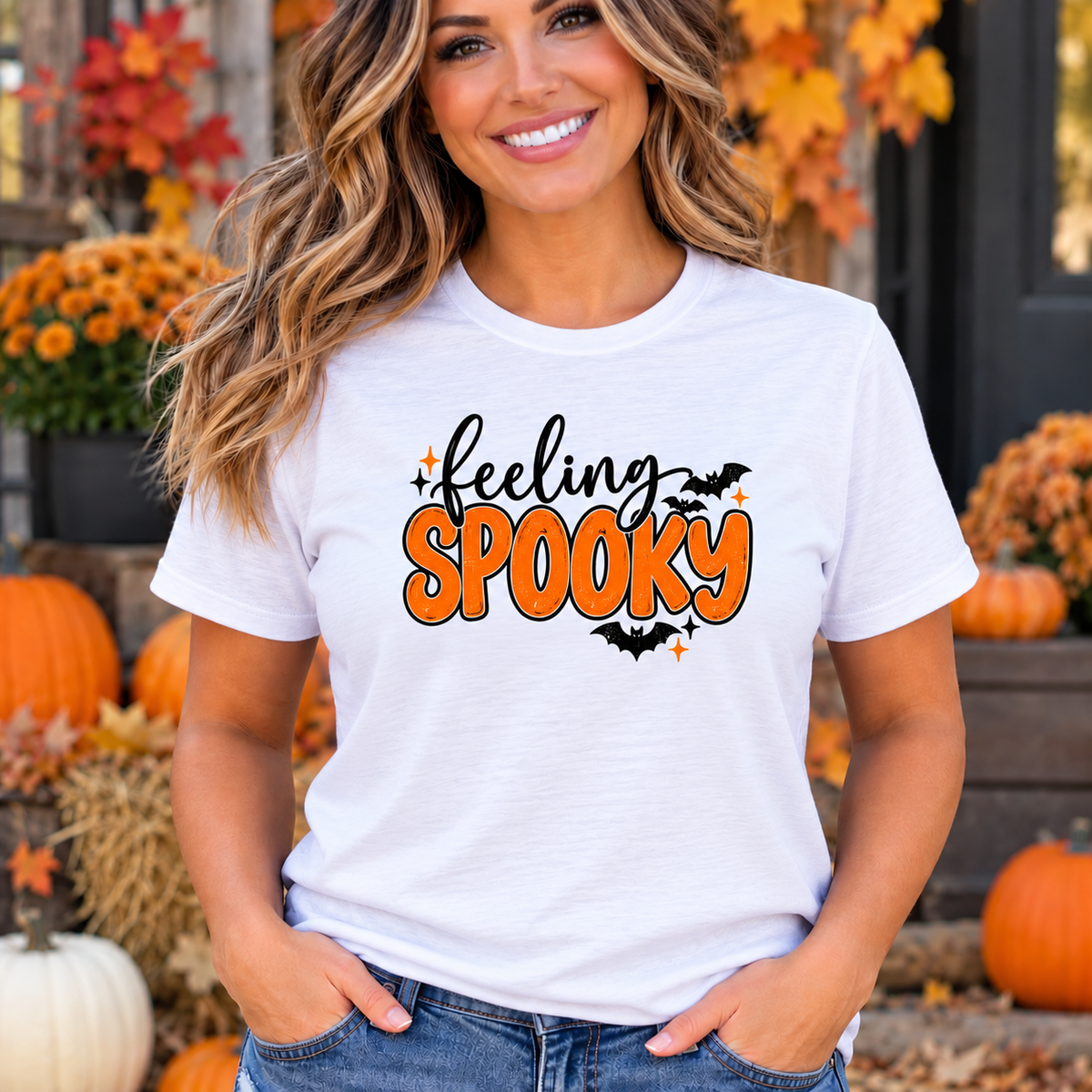 Feeling Spooky Halloween Shirt – Retro Bubble Letter Orange & Black Tee